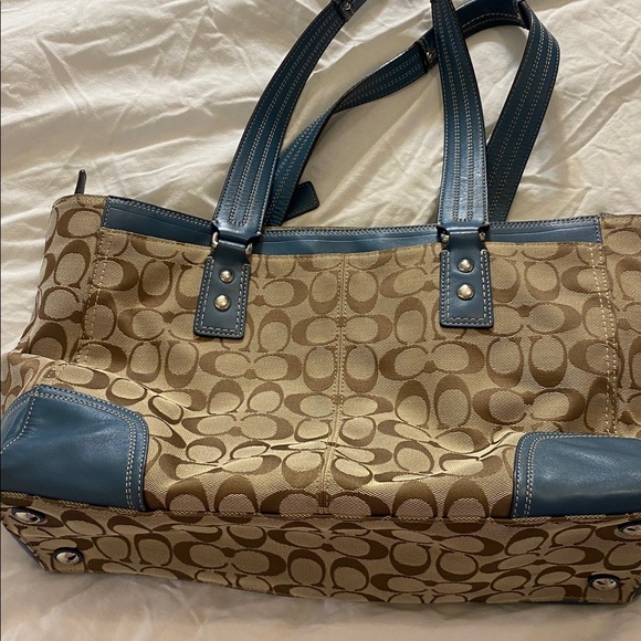 Coach Hamptons Brown and Blue Monogram Tote Bag - Picture 8 of 14